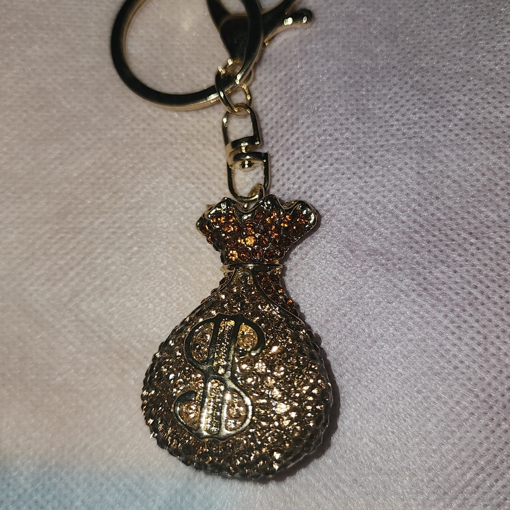 Money bag bling keychain purse charm